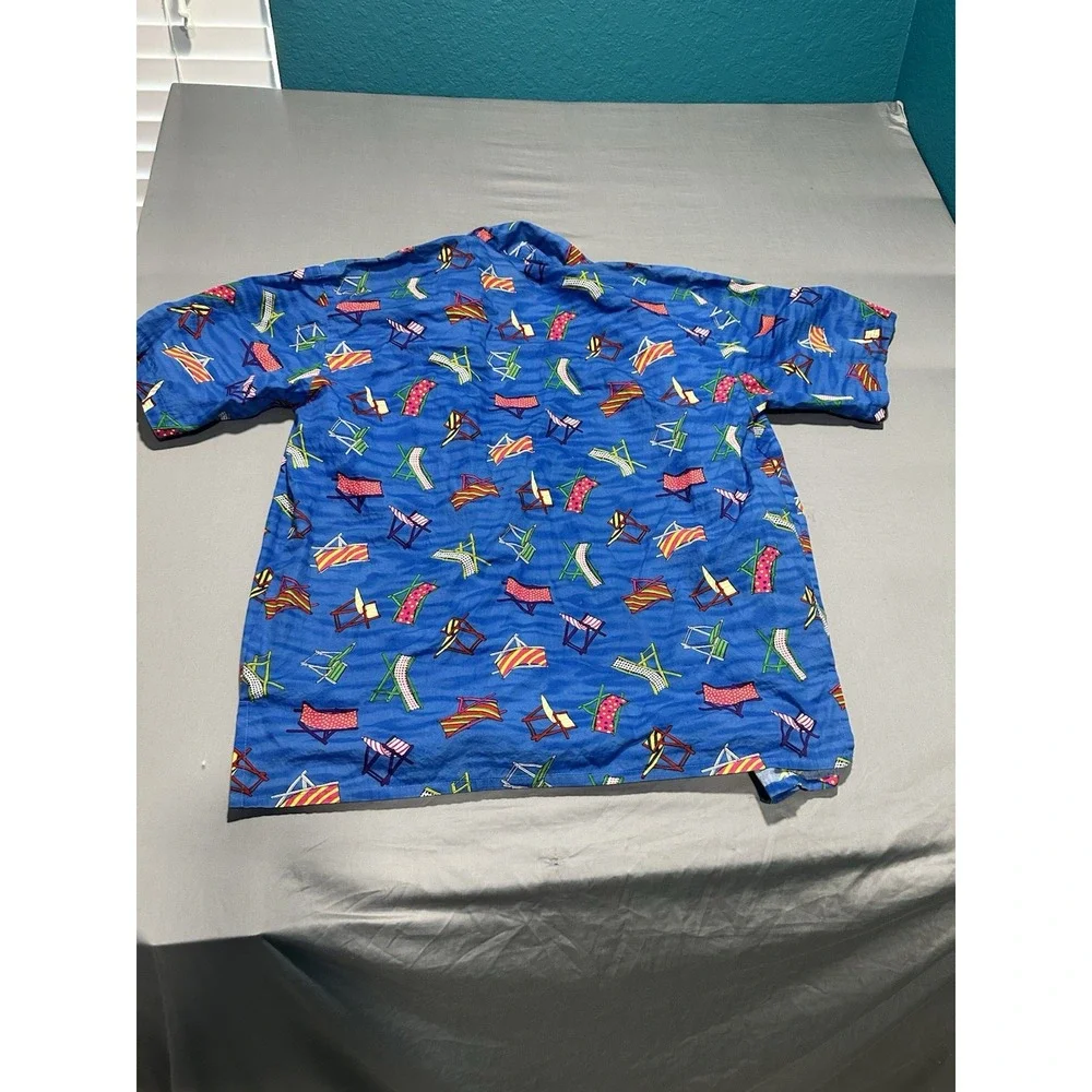 VTG Gottex Men's Blue Button Up Beach Chair Print L‎